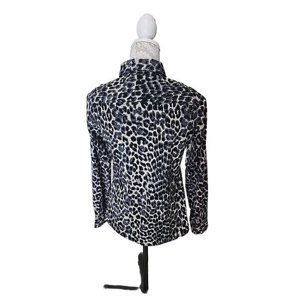 BCBGMaxAzria Black & Cream Animal Print Long Sleeve Button Down Blouse Top XS - Picture 4 of 8